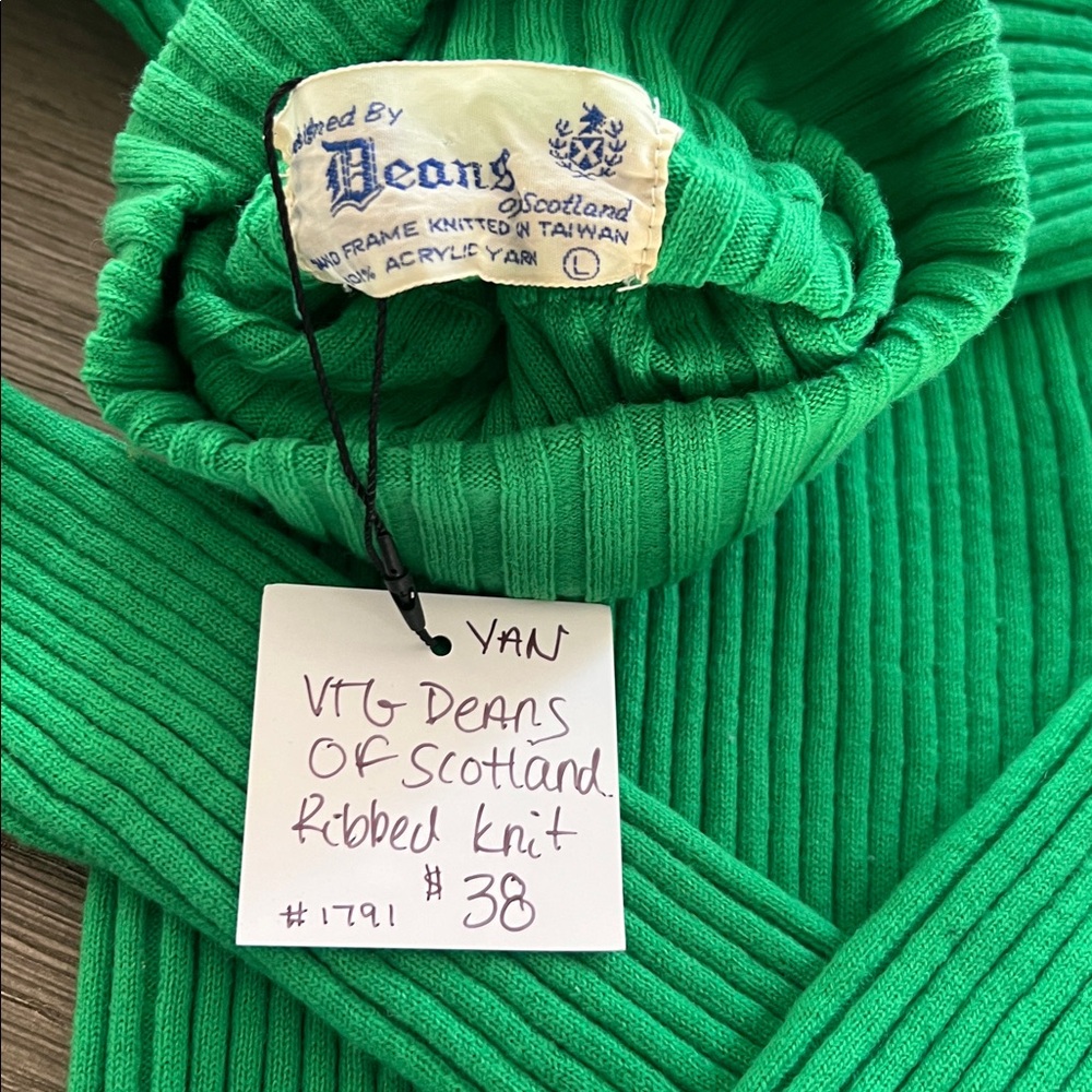 Vintage deans of Scotland Green Ribbed Turtleneck Sweater - Picture 2 of 2